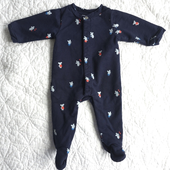 Jacadi Unisex Mid Weight Cotton Footed Sleeper Newborn -1month Mouse Print - Picture 1 of 7